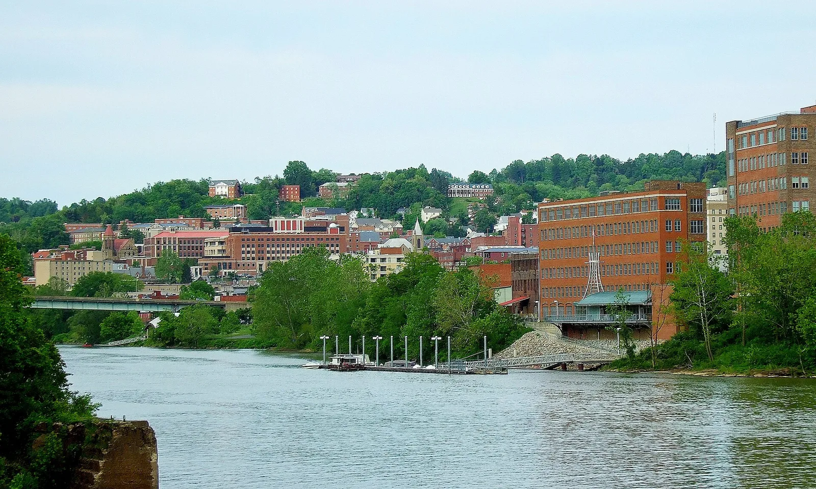 Morgantown, West Virginia: City of Morgantown from the west side of the Monongahela River, May 2012