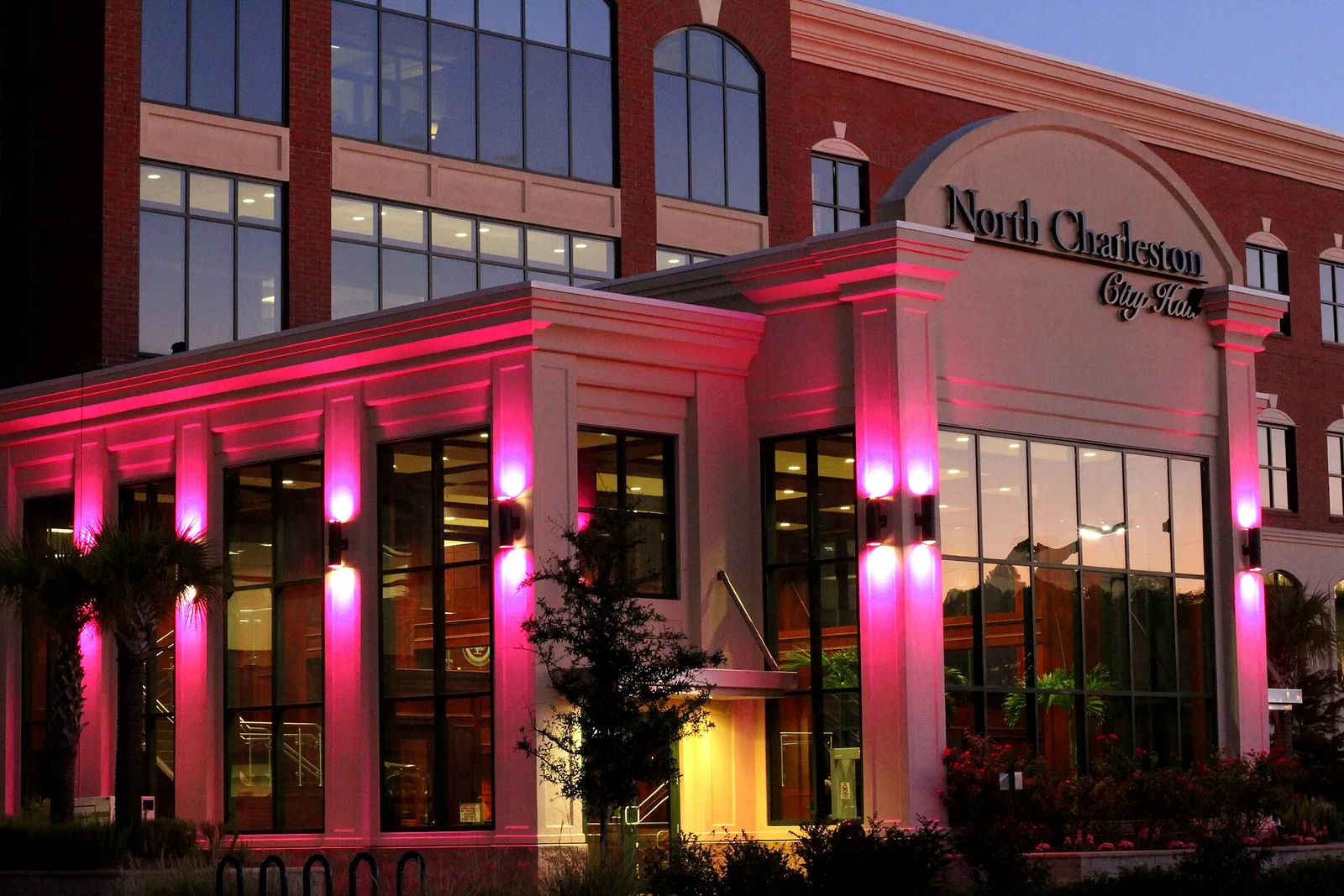 North Charleston, South Carolina: City Hall goes pink for Breast Cancer Awareness (8115852857)